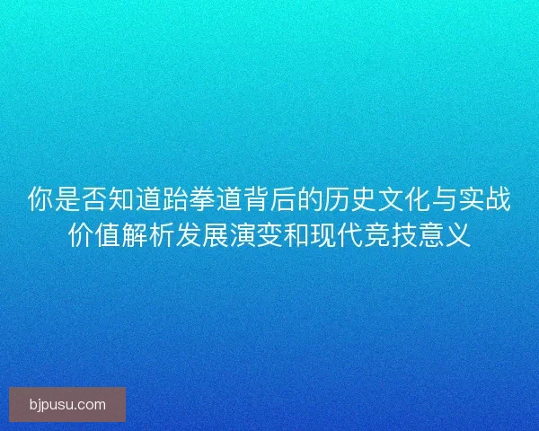 你是否知道跆拳道背后的历史文化与实战价值解析发展演变和现代竞技意义