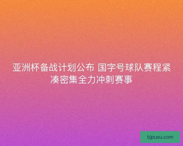 亚洲杯备战计划公布 国字号球队赛程紧凑密集全力冲刺赛事